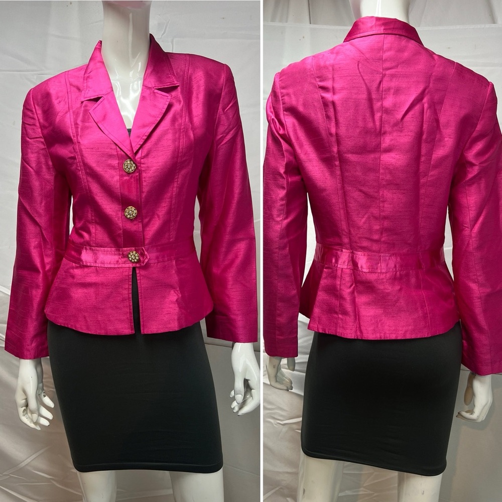 Cache Vintage Women's Small Pink Silk Embellished 2-Button Blazer Jacket